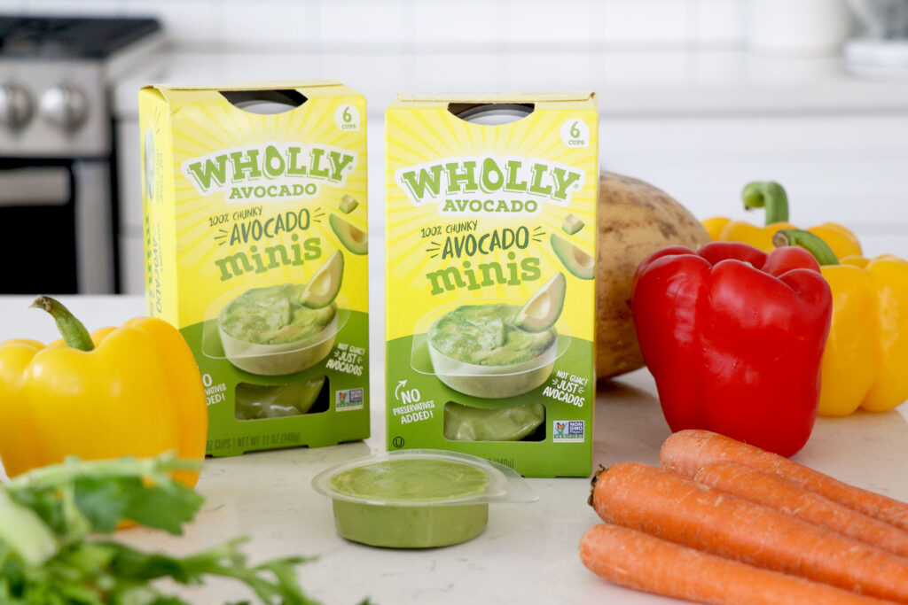 Packages of avocado cups with whole vegetables