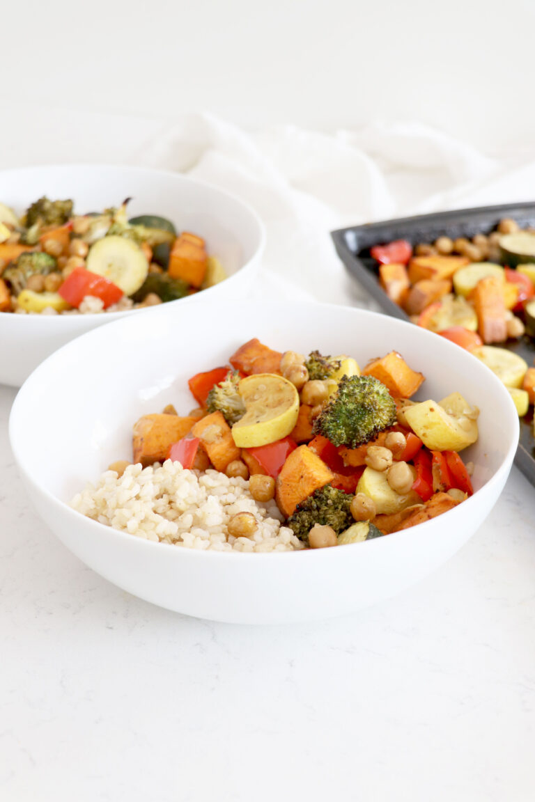 Sheet Pan Lemon Rainbow Veggies + Chickpeas