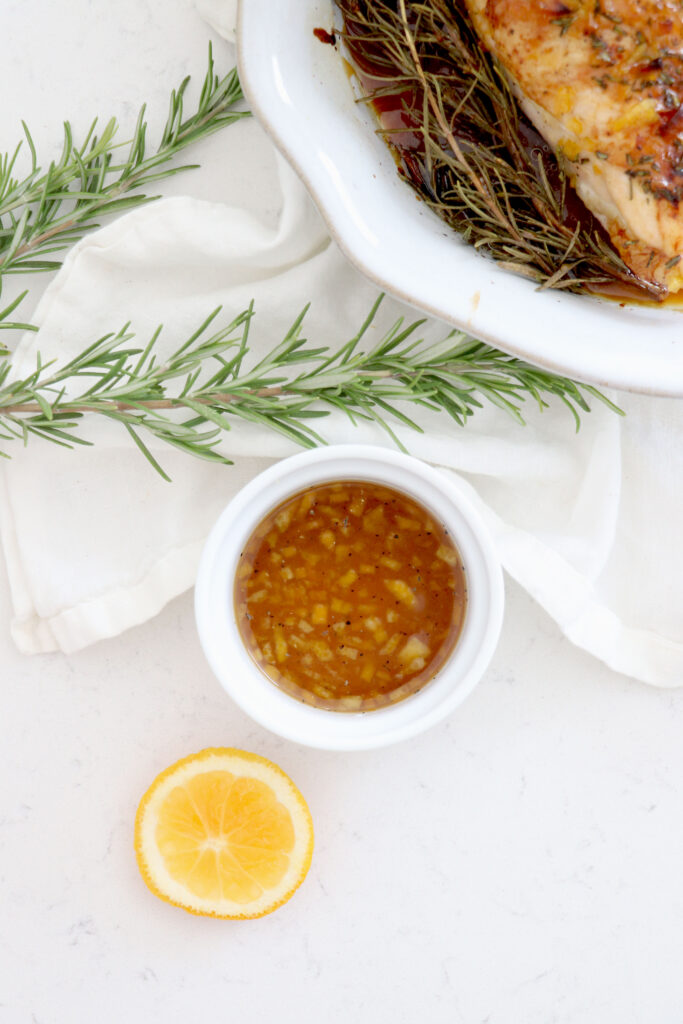 Small bowl of orange honey glaze