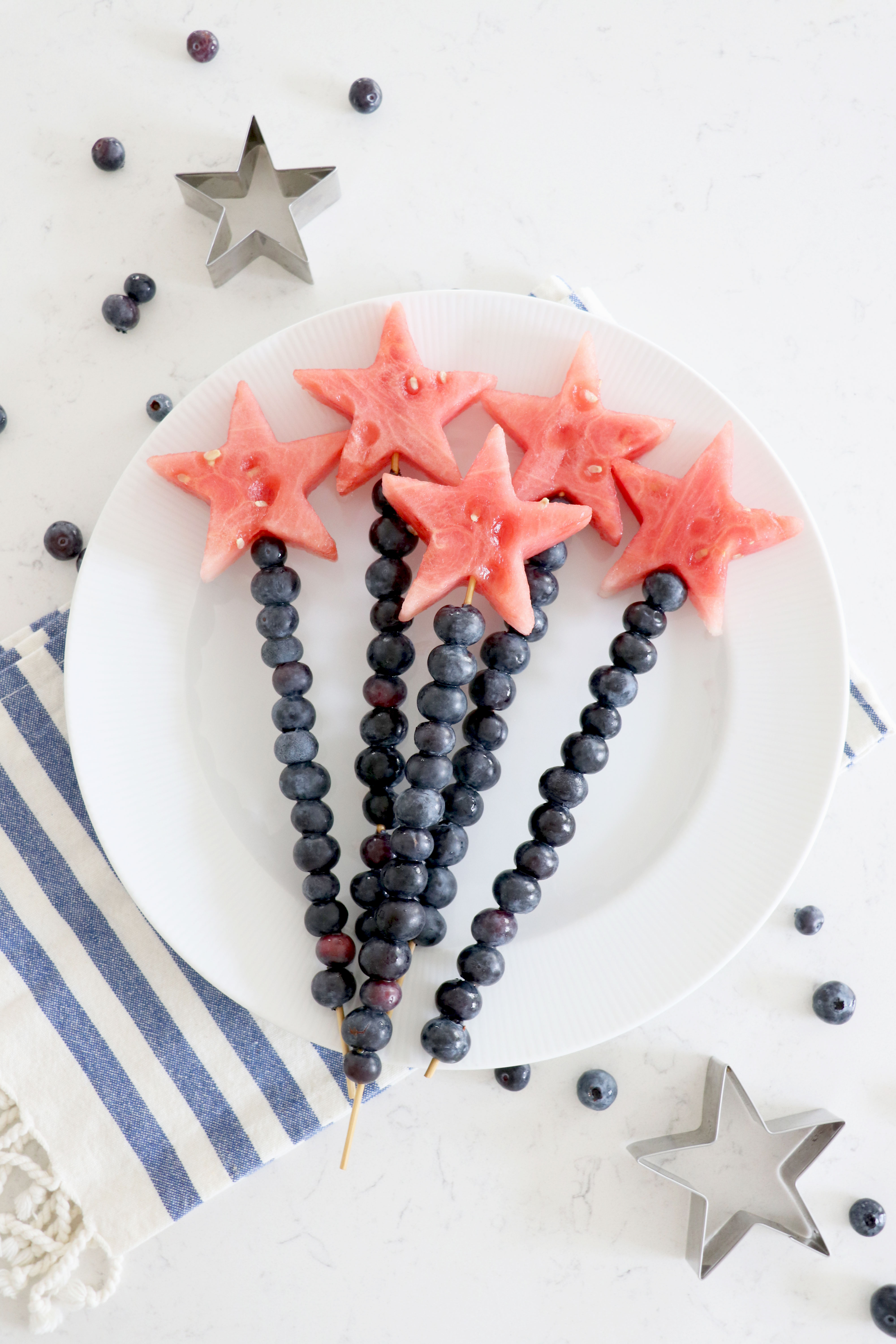 Watermelon Stars and Blueberries on a skewer